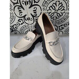 NoBo No Boundaries 11 Shoes Platform Lug Loafers Slip On Beige Silver Chain Y2K